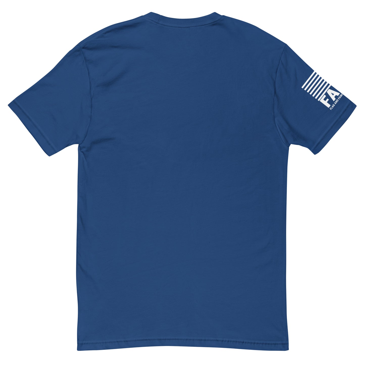 Back of royal blue FAFO basic tee — everyday FAFO apparel patriotic clothing for men
