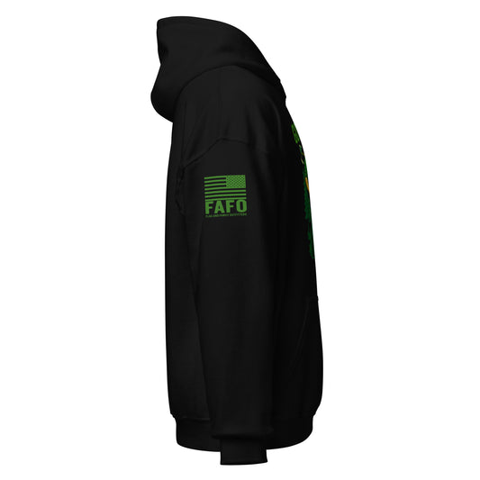 FAFO logo and American flag sleeve branding — FAFO apparel patriotic clothing brand