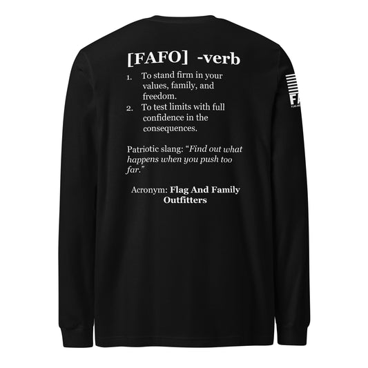 Back of black FAFO Defined long sleeve — full fafo shirt meaning dictionary definition fafo apparel