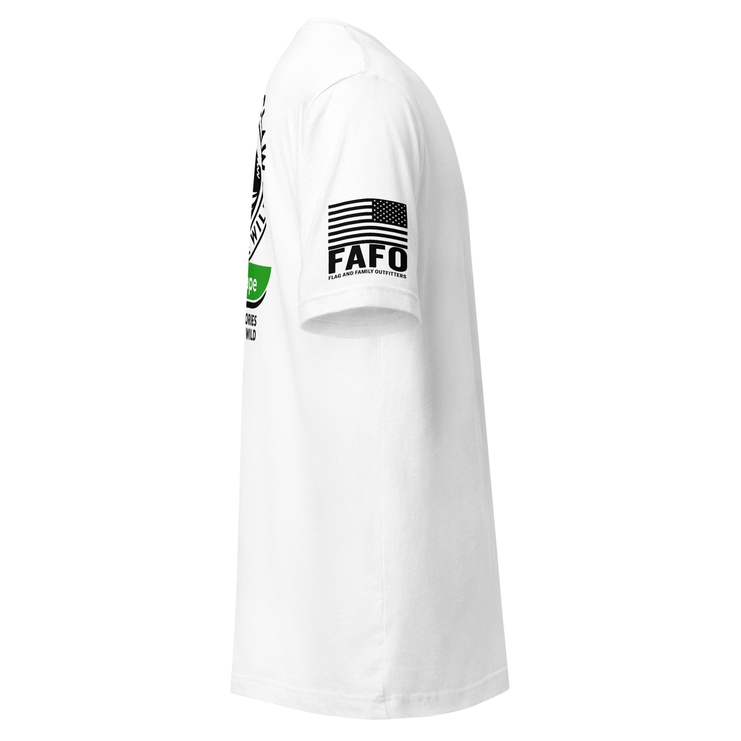Flag sleeve graphic on Respect The Claw tee in white — fafo merchandise patriotic t shirts