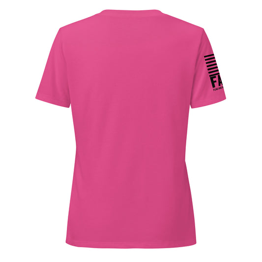 Back view of FAFO Basic Women's V-Neck in berry — womens patriotic clothing flag and family outfitters
