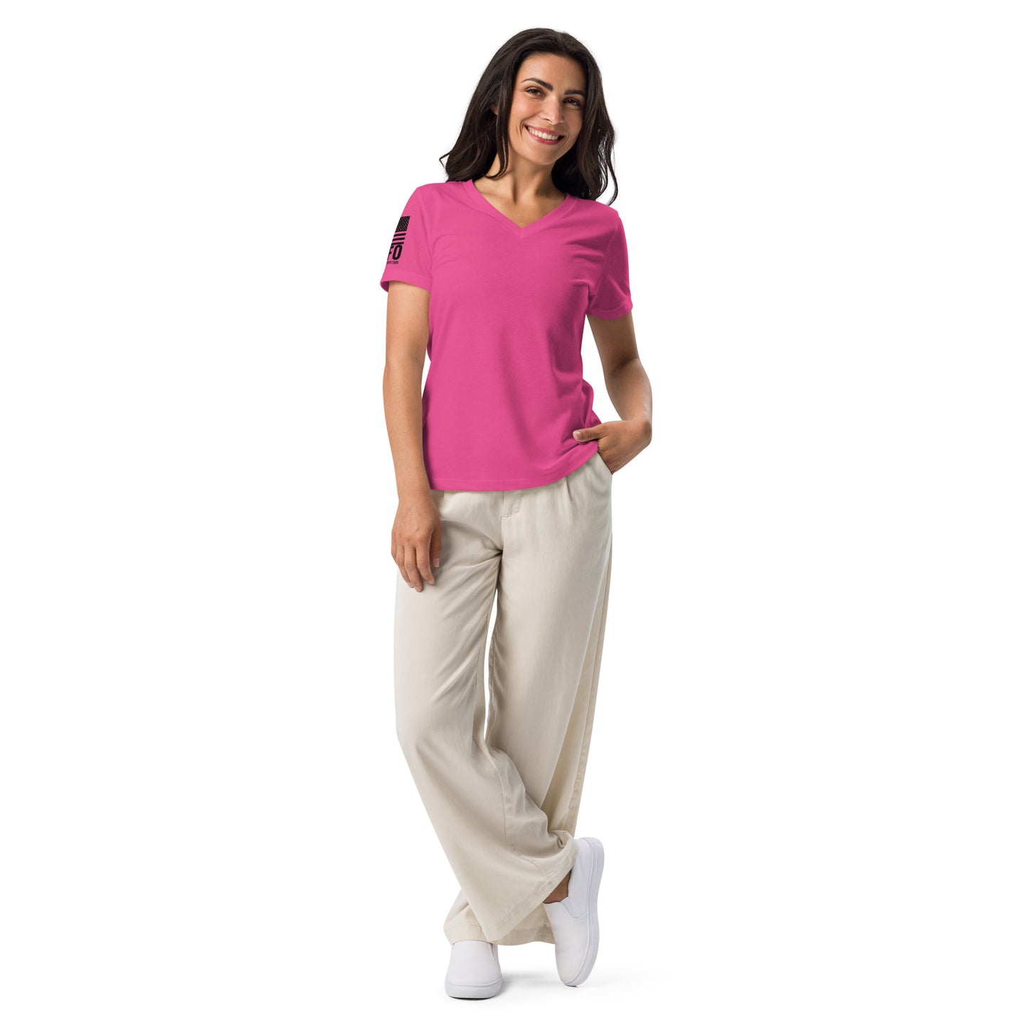 FAFO Basic Women's V-Neck Tee in berry — patriotic shirts women relaxed fit womens v-neck tee flag and family outfitters