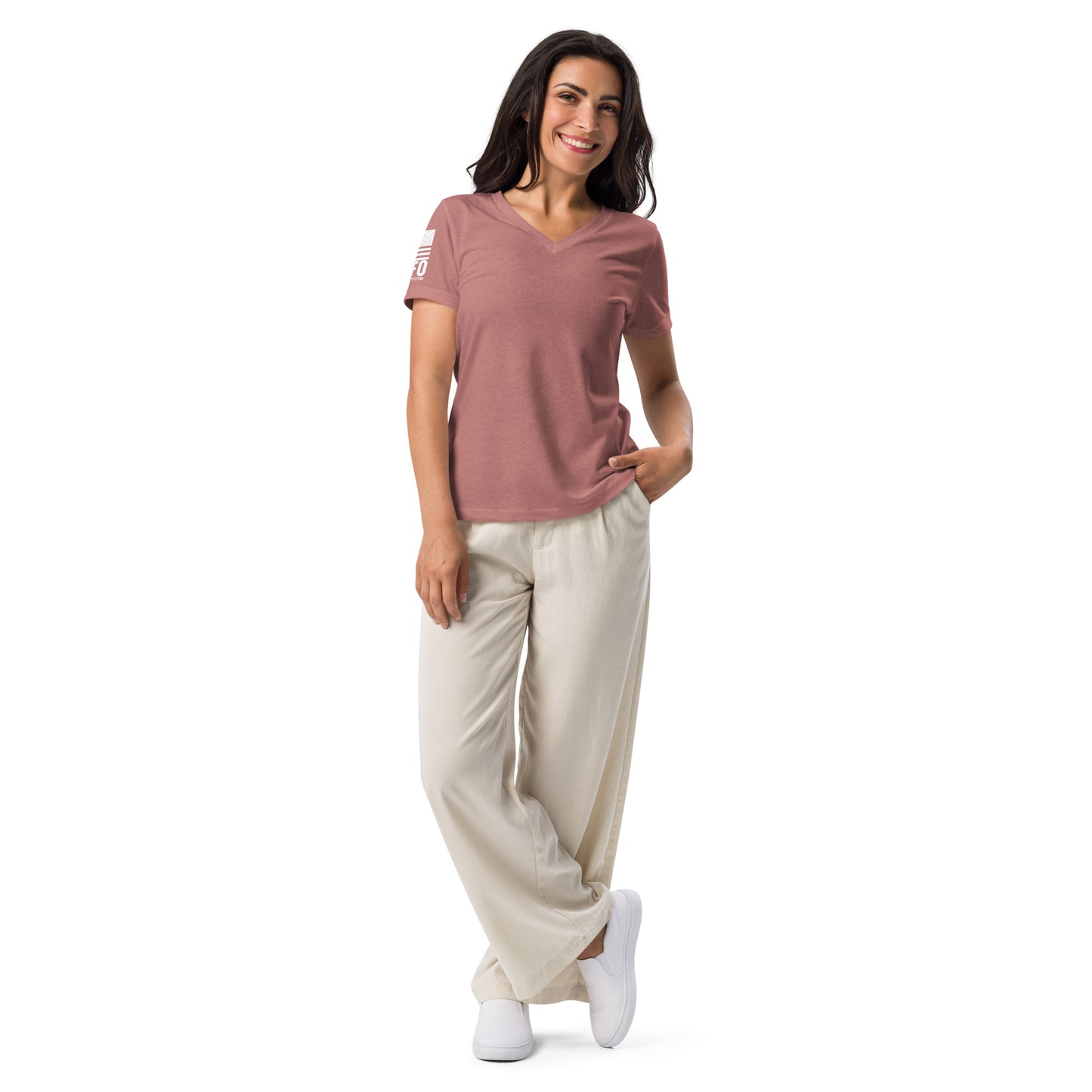 FAFO Basic Women's V-Neck Tee in heather mauve — patriotic shirts women relaxed fit womens v-neck tee flag and family outfitters