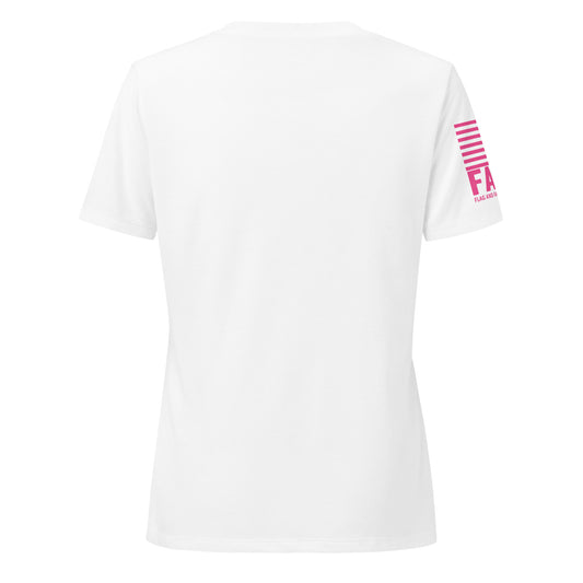 Back view of FAFO Basic Women's V-Neck in solid white blend — womens patriotic clothing flag and family outfitters