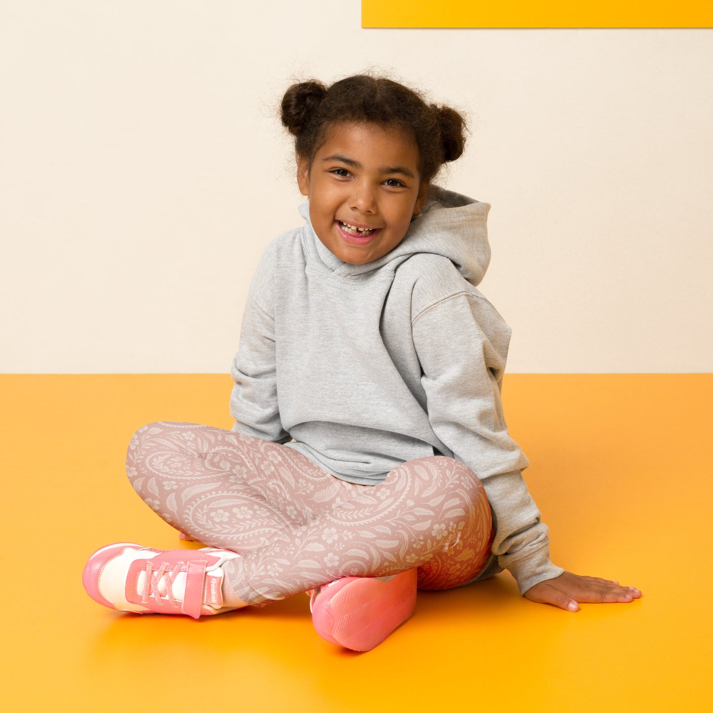 Girl wearing FAFO Kids Leggings in heritage rose paisley — kids activewear FAFO apparel flag and family outfitters