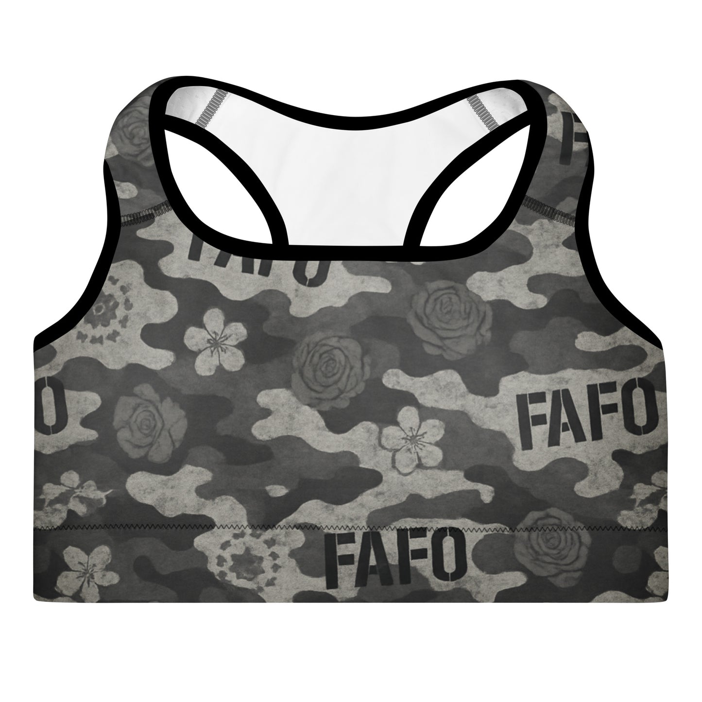 Patriotic athletic apparel FAFO sports bra in midnight bloom camo — FAFO apparel womens patriotic activewear patriotic athletic apparel
