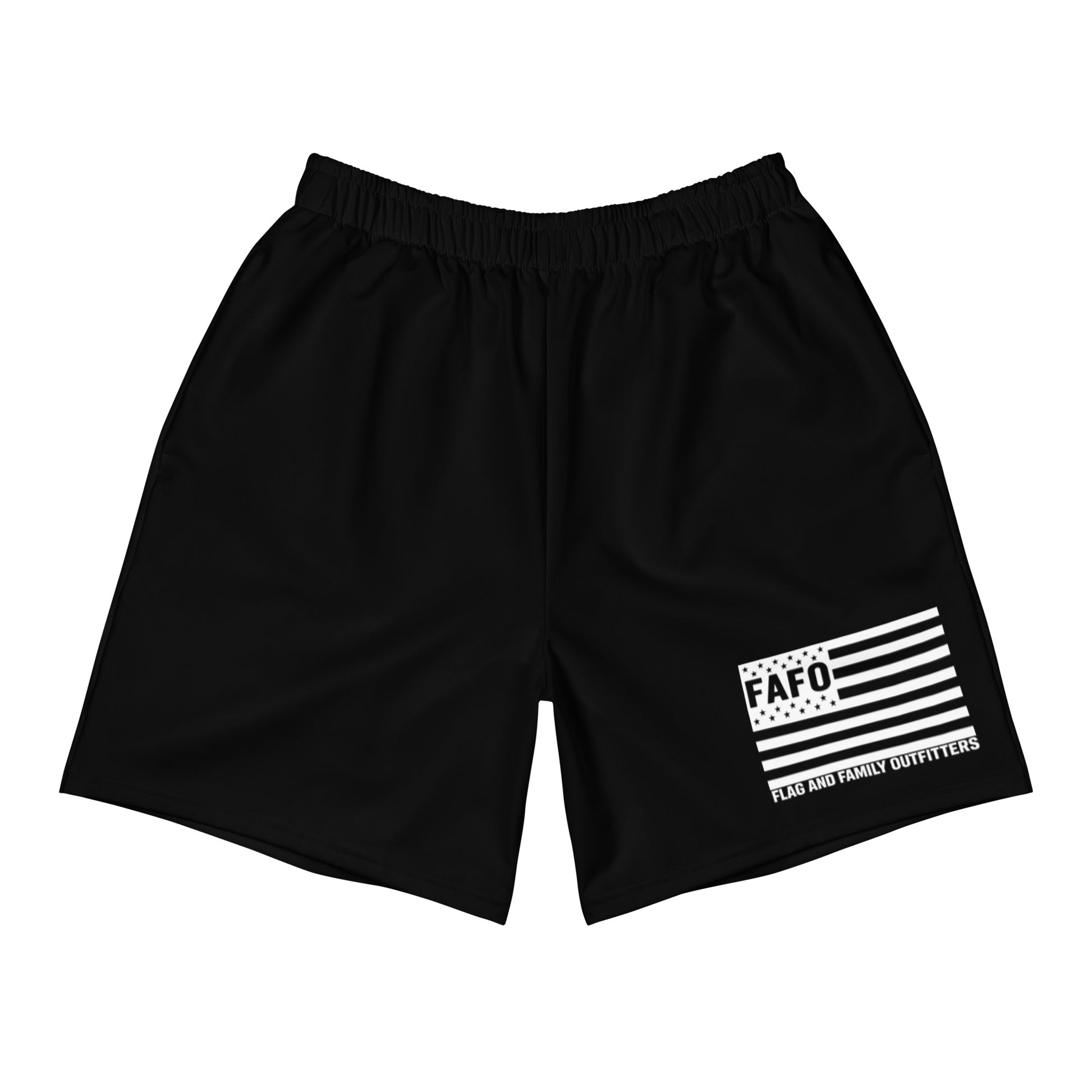 Man wearing FAFO Flag Athletic Shorts — fafo gear patriotic athletic apparel flag and family outfitters
