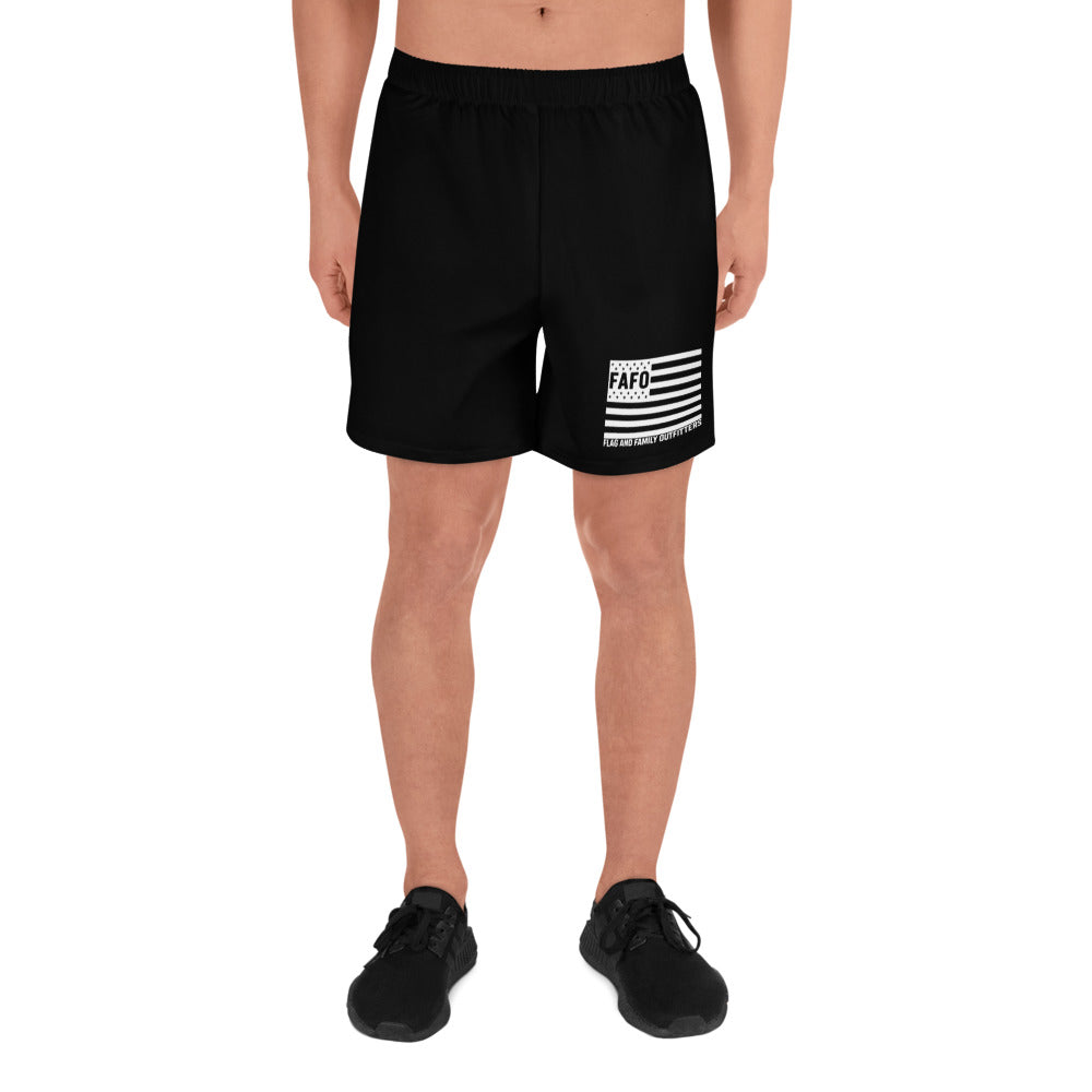 Man wearing FAFO Flag Athletic Shorts — fafo gear patriotic athletic apparel flag and family outfitters