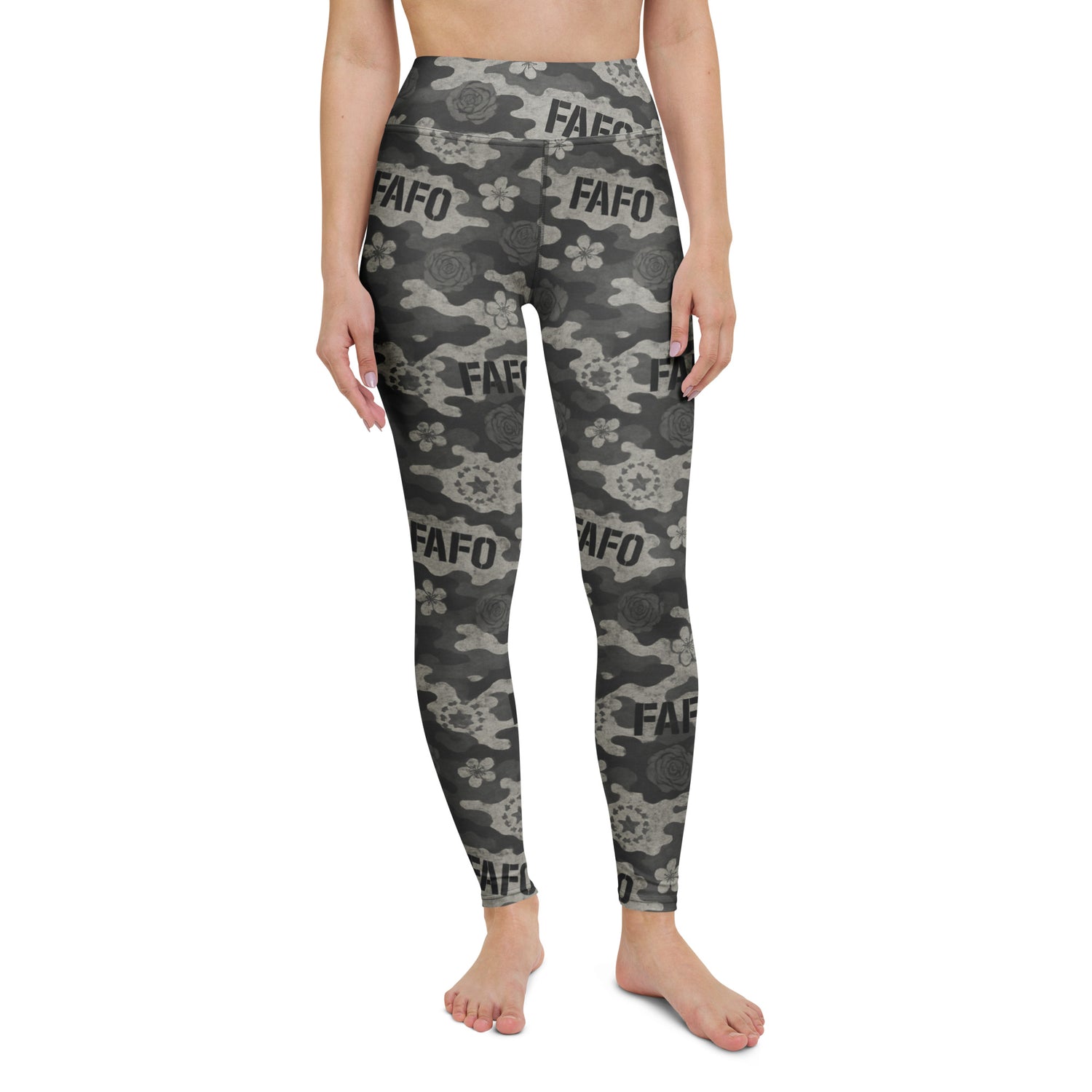 Patriotic athletic apparel FAFO yoga leggings in midnight bloom camo — FAFO apparel womens patriotic activewear