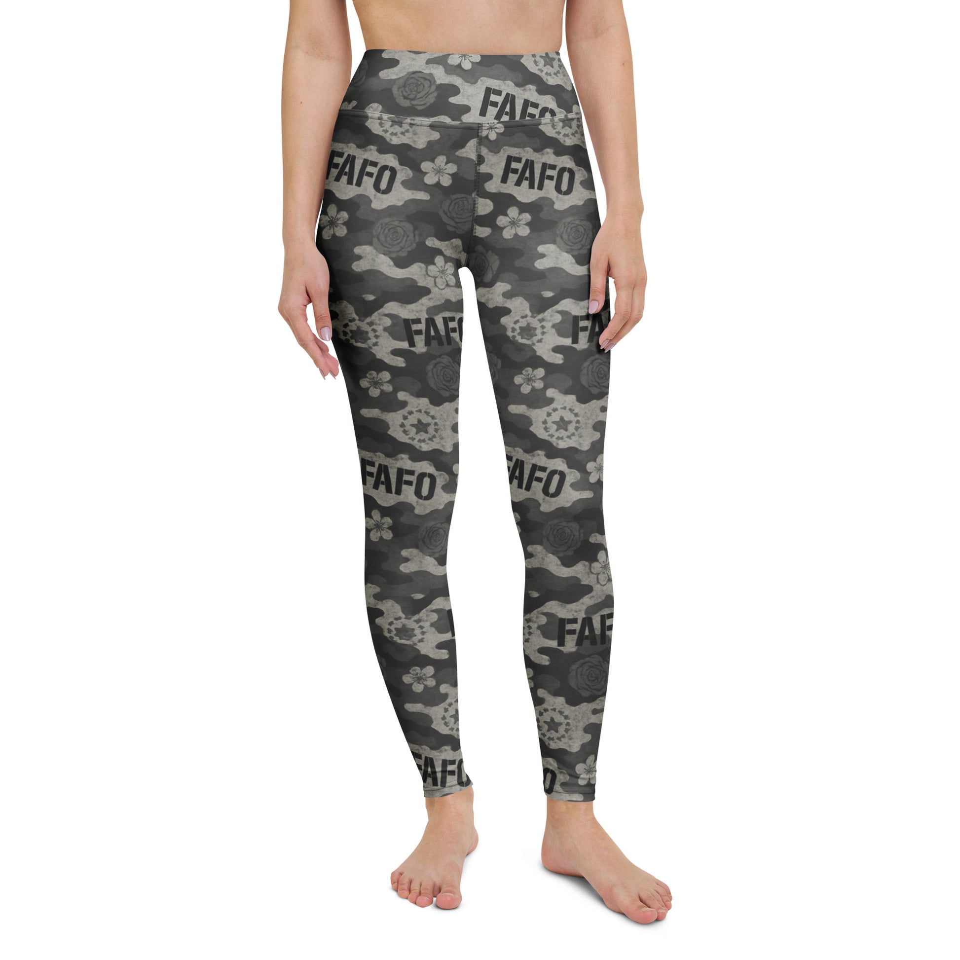 Patriotic athletic apparel FAFO yoga leggings in midnight bloom camo — FAFO apparel womens patriotic activewear