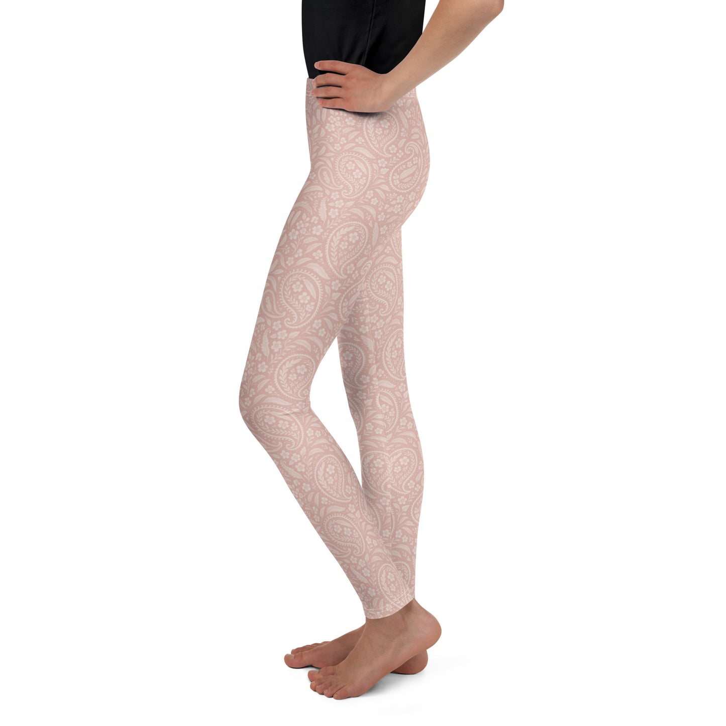 Side view of FAFO Youth Leggings in heritage rose paisley — kids activewear flag and family outfitters