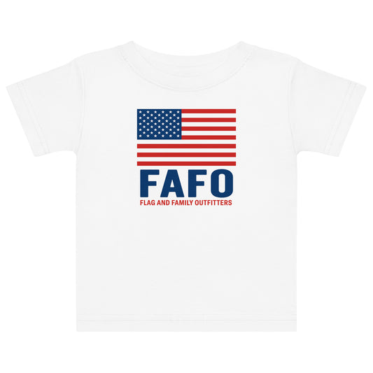 FAFO patriotic baby shirt in white — American flag and FAFO chest graphic patriotic baby gift FAFO apparel