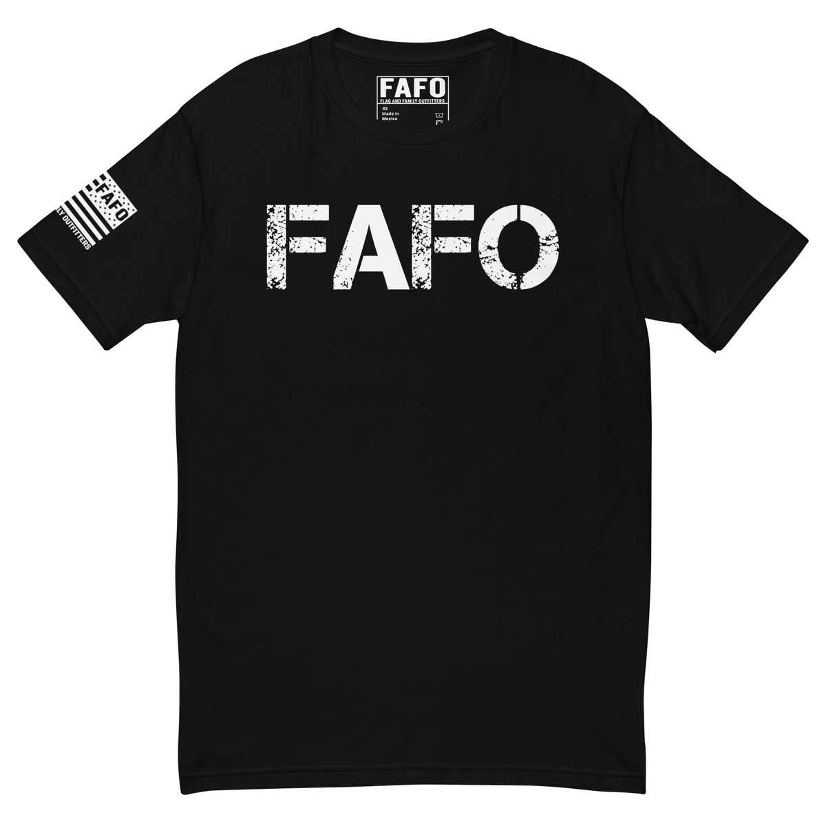 FAFO defined tee in black — distressed FAFO logo chest graphic from Flag And Family Outfitters FAFO merchandise