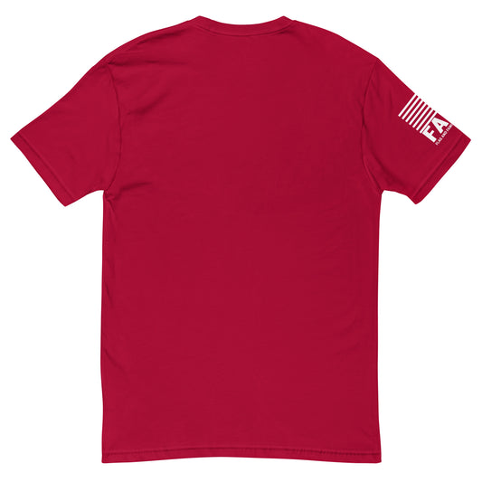 Back of red FAFO basic tee — everyday FAFO apparel patriotic clothing for men