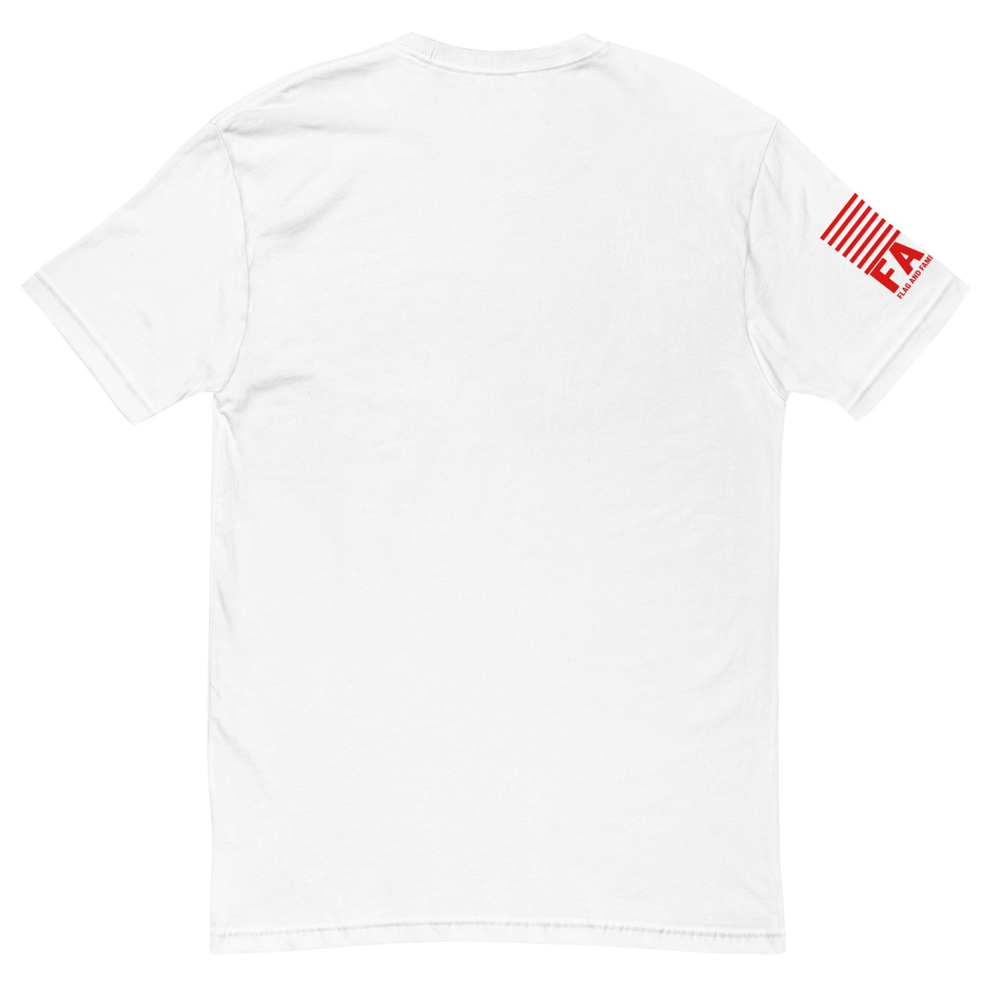 Back of white FAFO basic tee — everyday FAFO apparel patriotic clothing for men