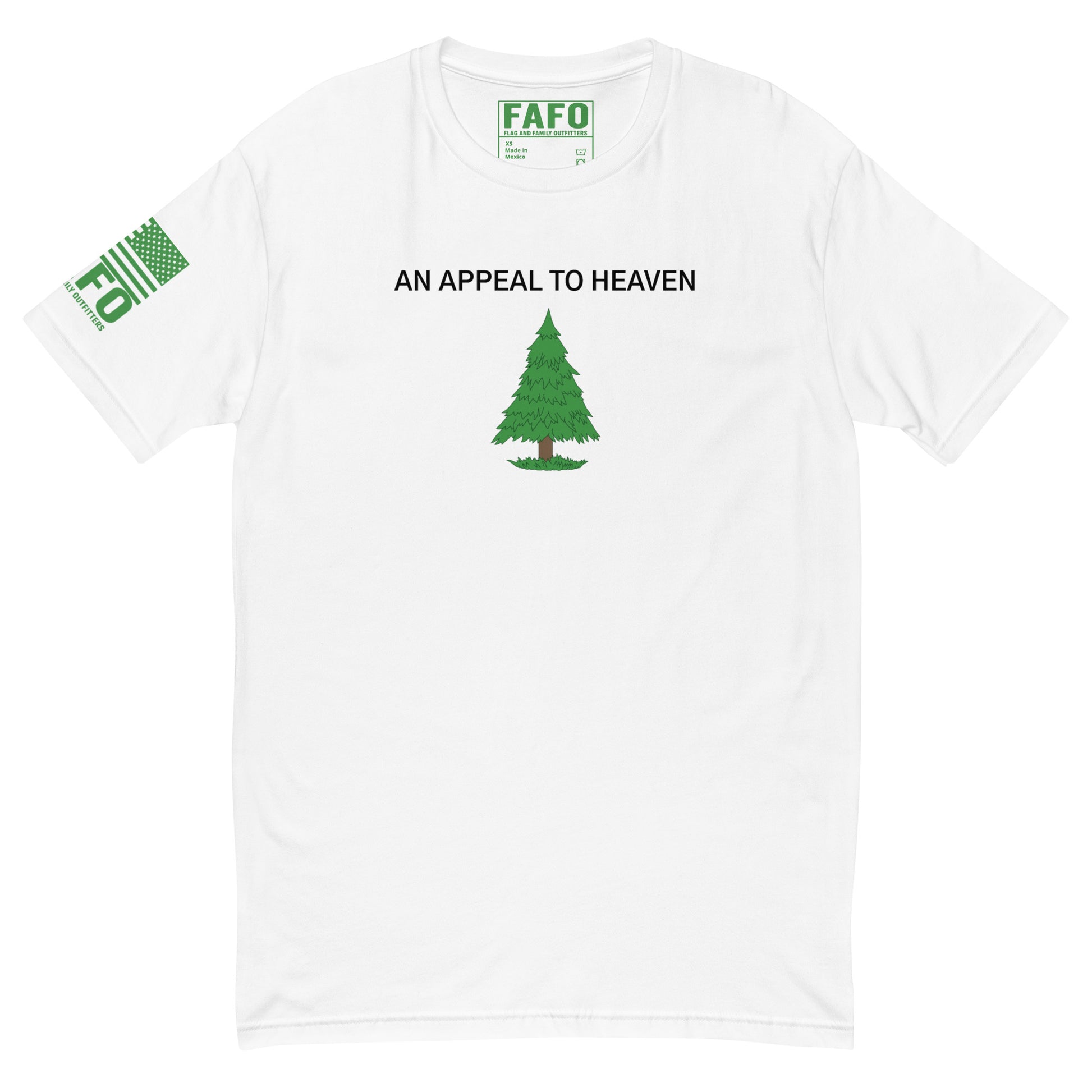 Patriotic FAFO t shirt in white — An Appeal To Heaven pine tree graphic FAFO shirts patriotic clothing for men
