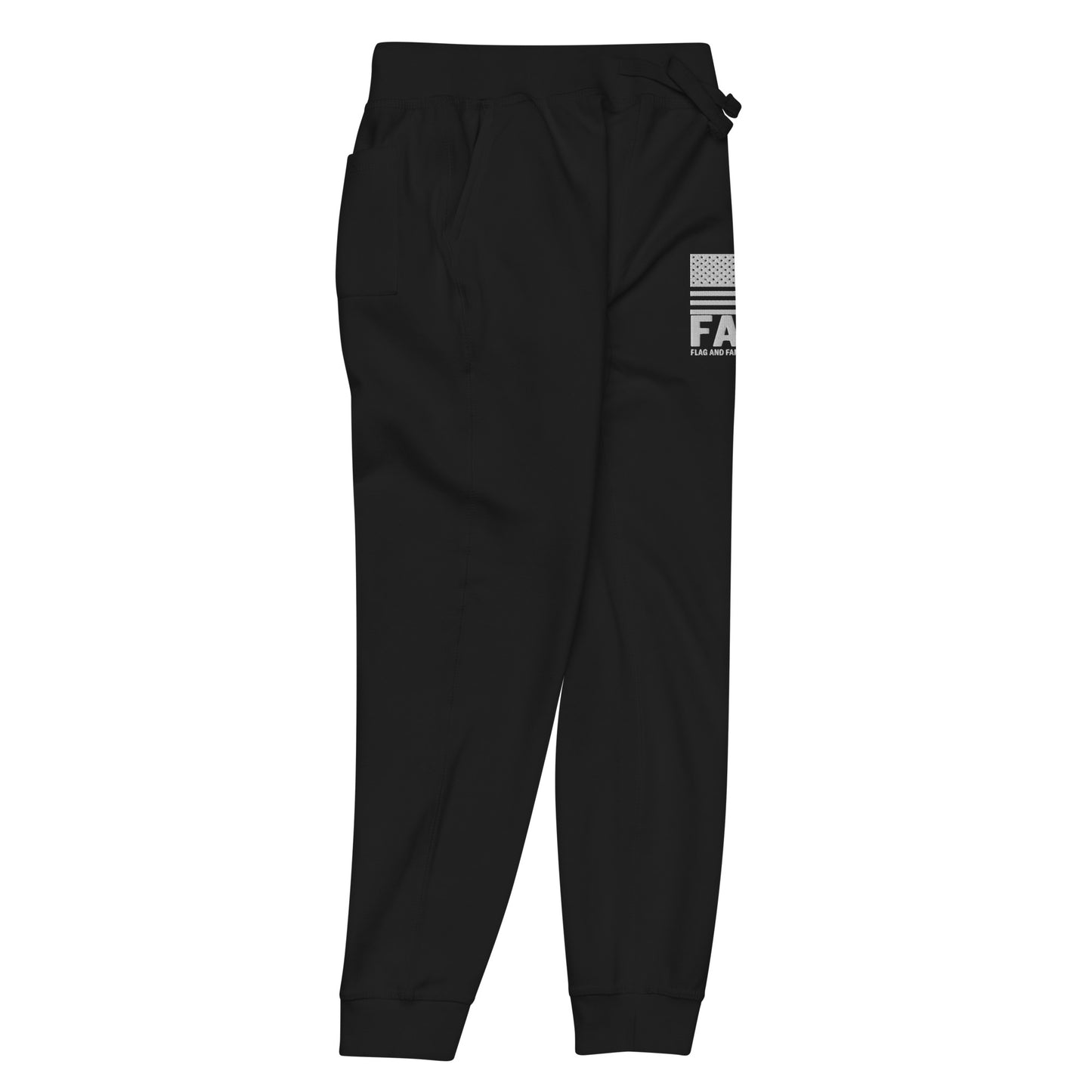 Embroidered FAFO flag graphic on black fleece sweatpants — FAFO merchandise patriotic outfitters
