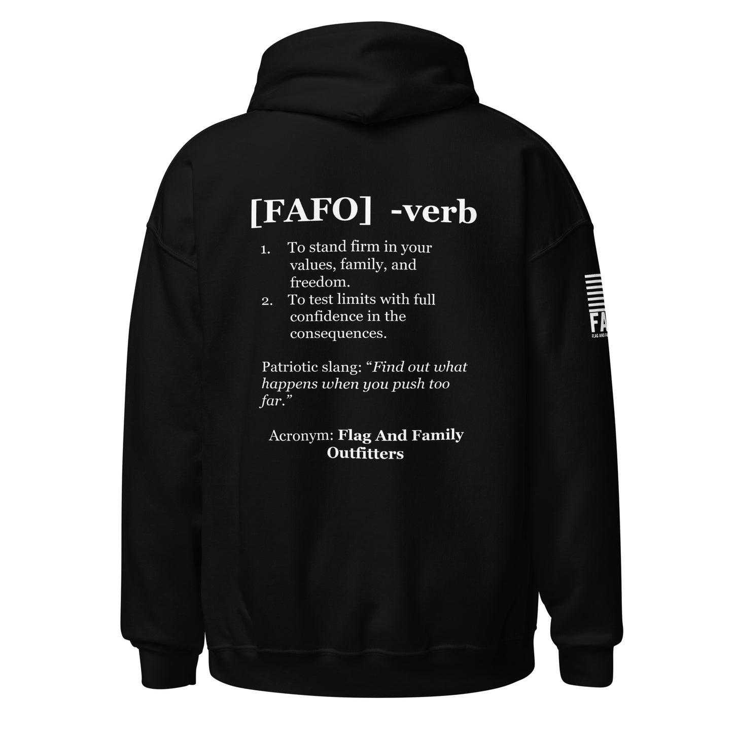 Back of black FAFO Defined hoodie showing full FAFO shirt meaning dictionary definition — FAFO hoodie FAFO apparel