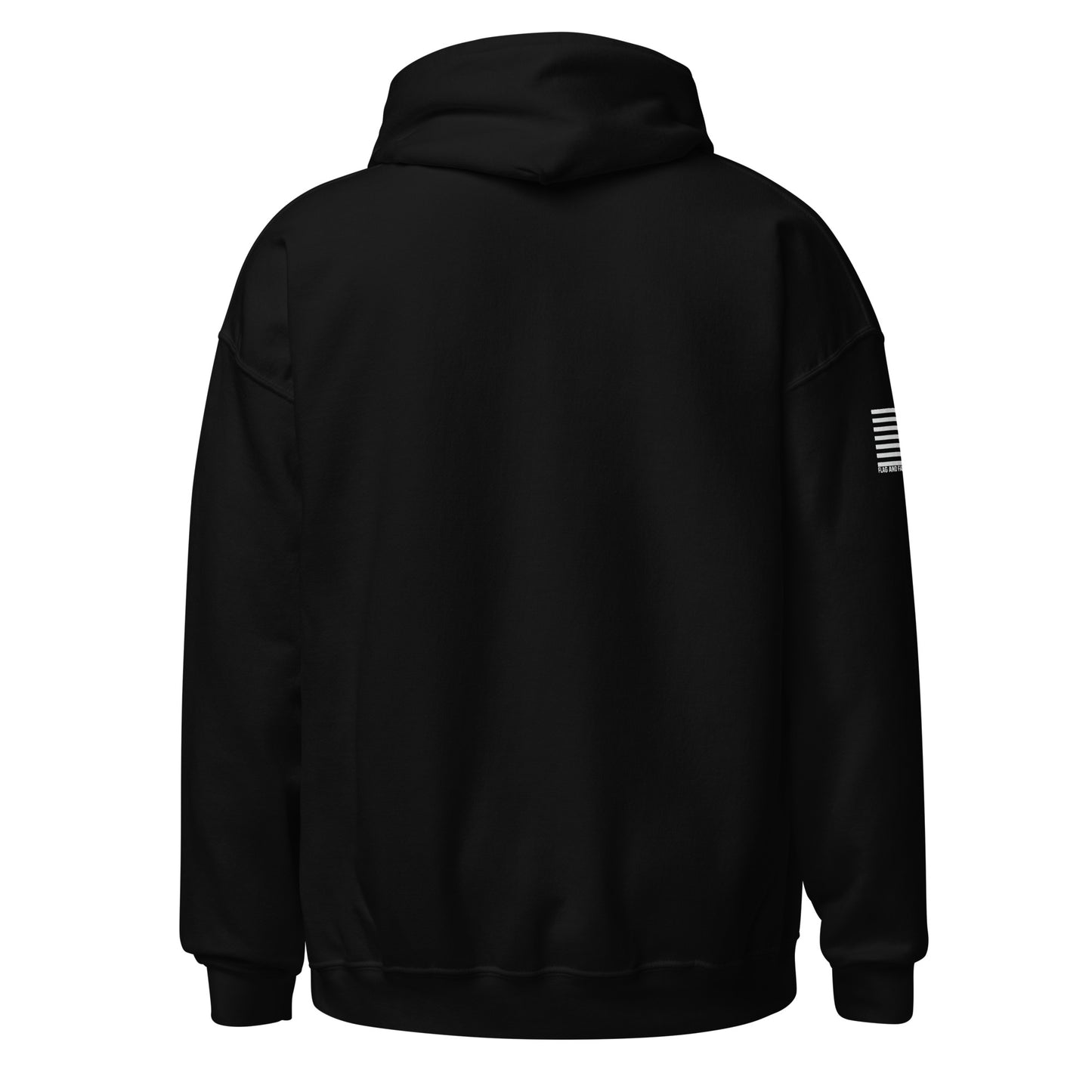 Black Keep Calm And Return Fire Hoodie with rifle graphic and bold stacked lettering — tactical hoodie FAFO hoodie Flag And Family Outfitters