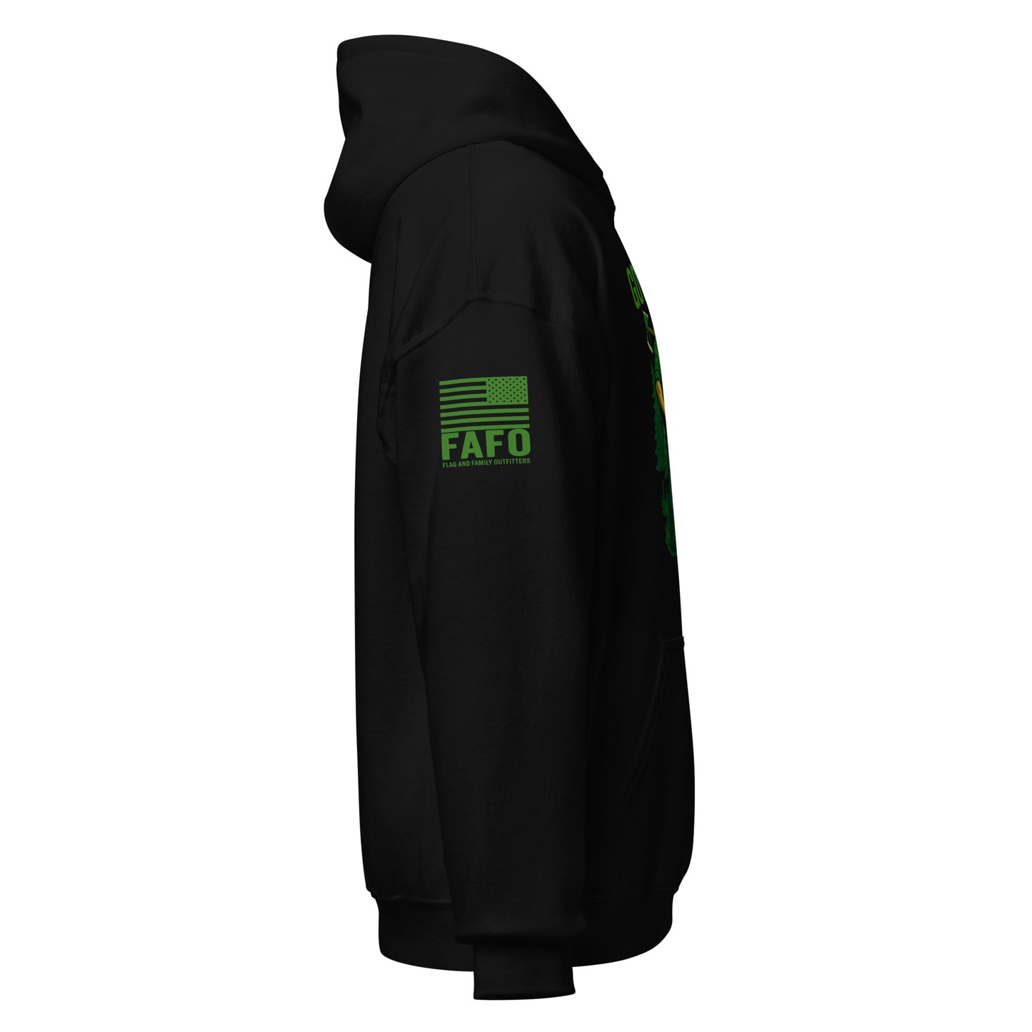 FAFO logo and American flag sleeve branding — FAFO apparel patriotic clothing brand