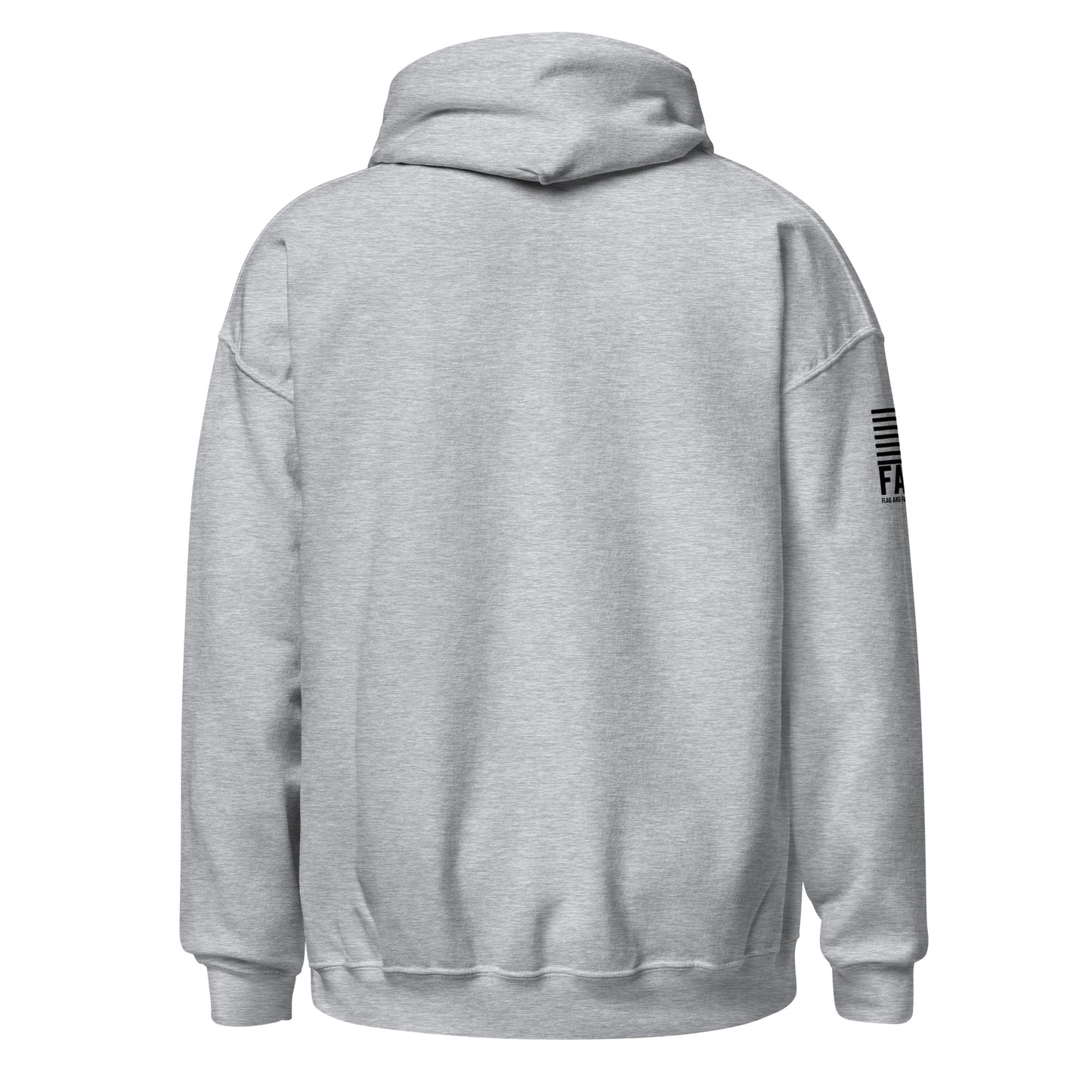 Back of sport grey FAFO Mr Fix-It hoodie showing crossed tools — funny dad shirt father's day gift