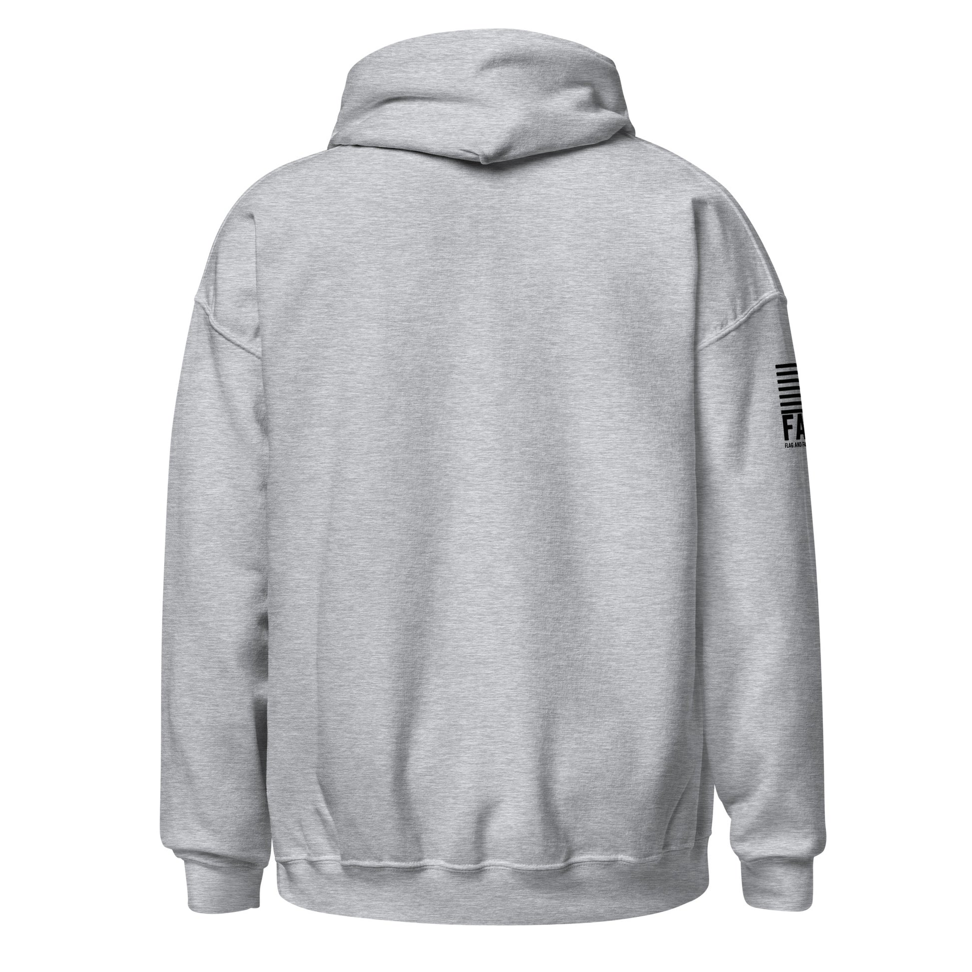Back of sport grey FAFO Mr Fix-It hoodie showing crossed tools — funny dad shirt father's day gift