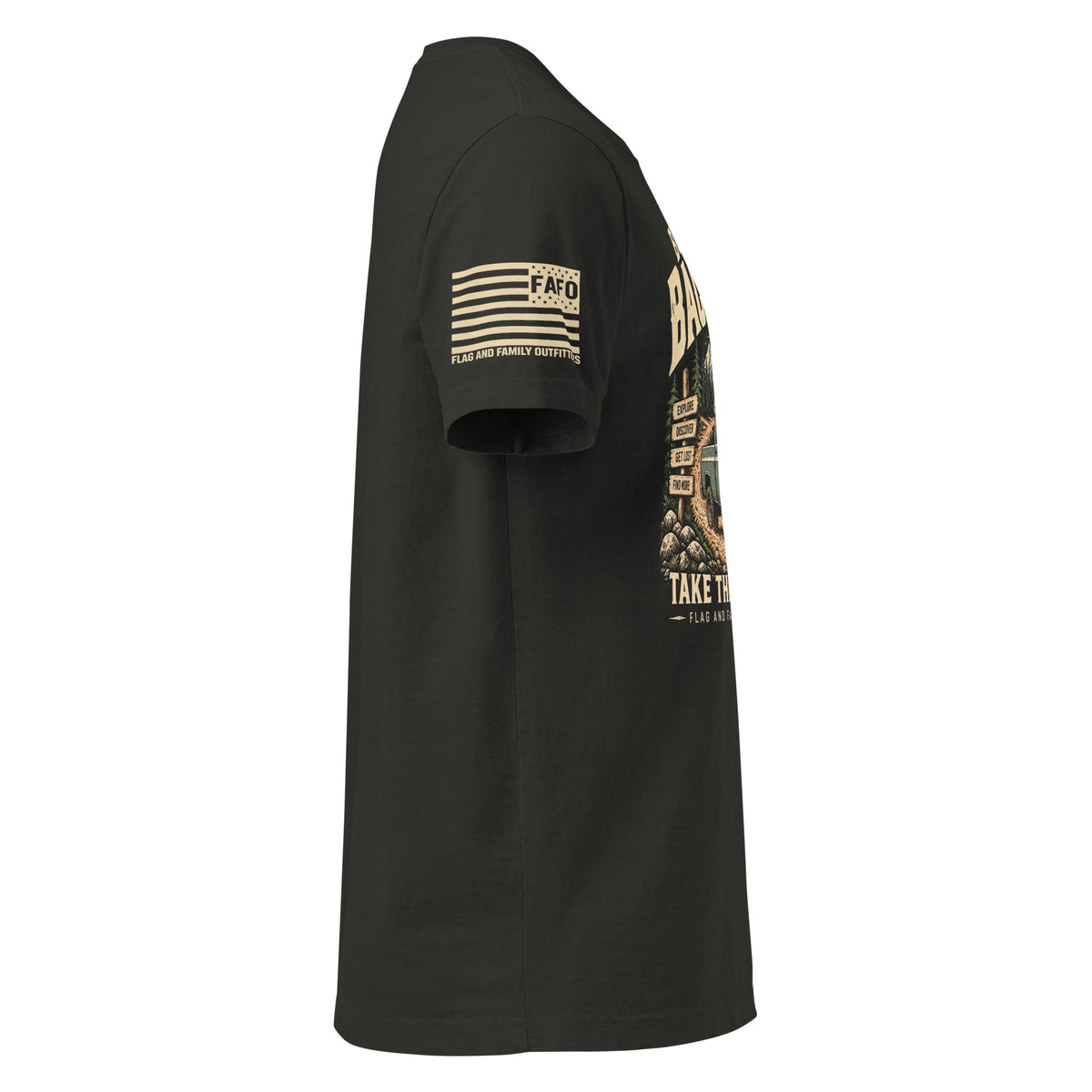 Built For The Backroads heavyweight oversized tee with vintage off-road truck graphic and Take The Long Way design by Flag And Family Outfitters.