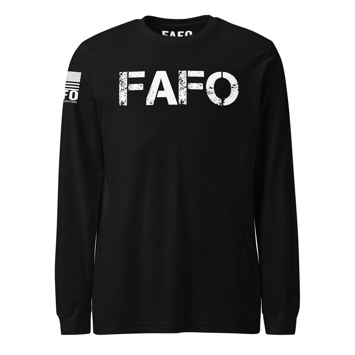 FAFO defined long sleeve in black — distressed FAFO logo chest graphic fafo shirts fafo shirt meaning