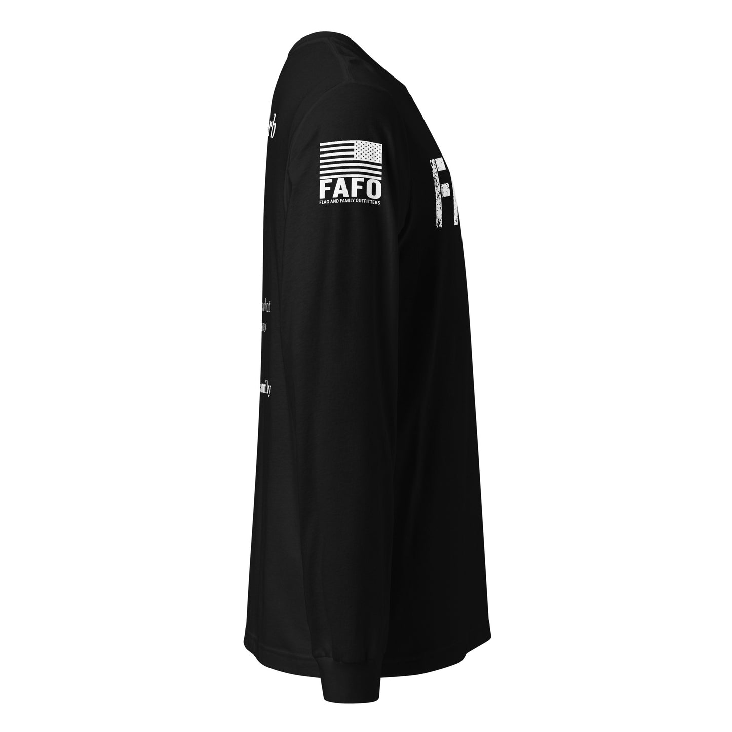 FAFO logo American flag sleeve branding — flag and family outfitters fafo merchandise