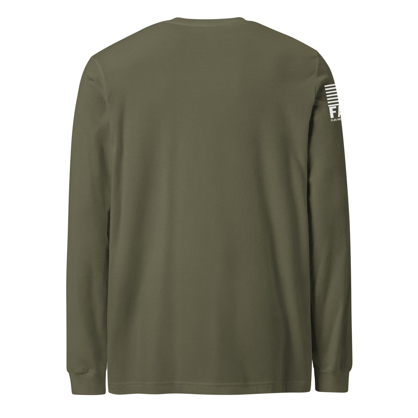 Back of military green FAFO basic long sleeve — everyday FAFO apparel patriotic clothing for men