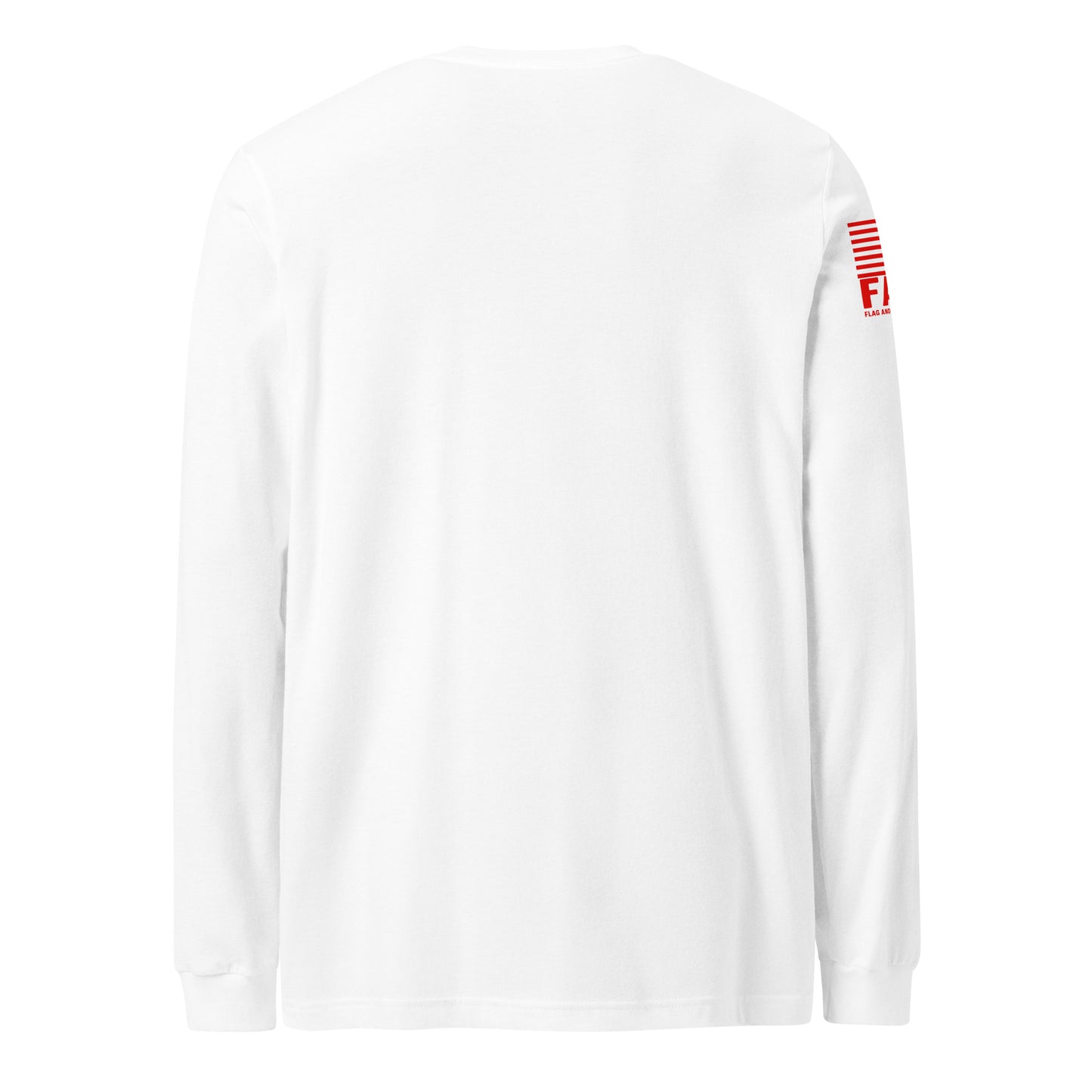 Back of white FAFO basic long sleeve — everyday FAFO apparel patriotic clothing for men