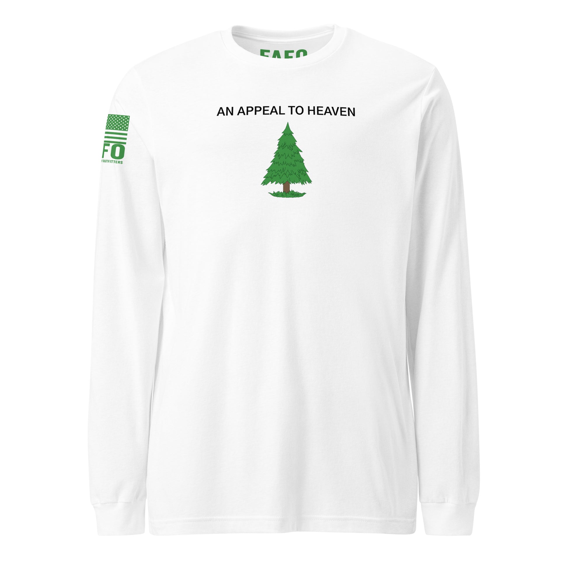 Patriotic FAFO long sleeve in white — An Appeal To Heaven pine tree graphic FAFO shirts patriotic clothing for men