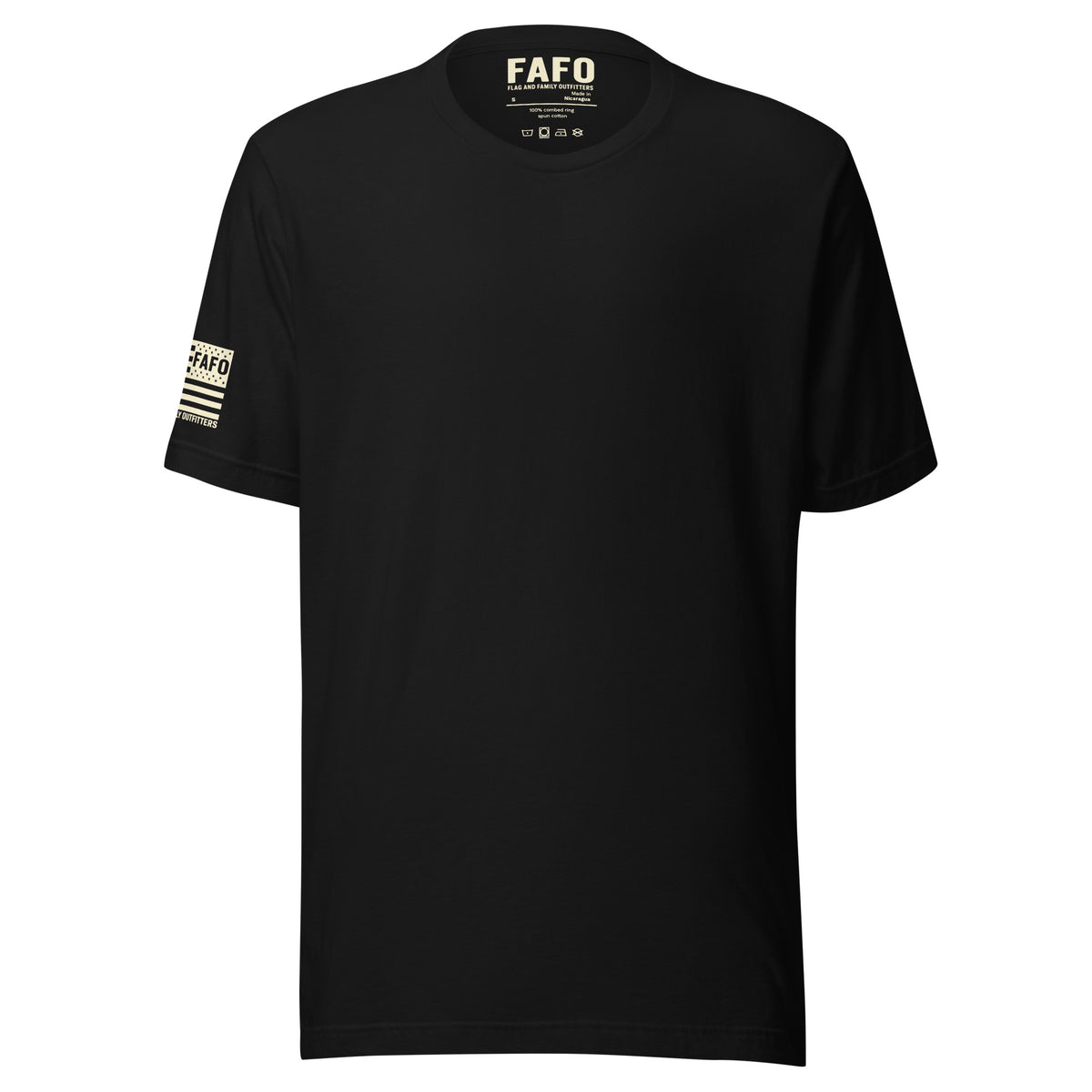 Front of black Timberline Flag T-Shirt with a clean, understated chest — patriotic shirts for men fafo apparel