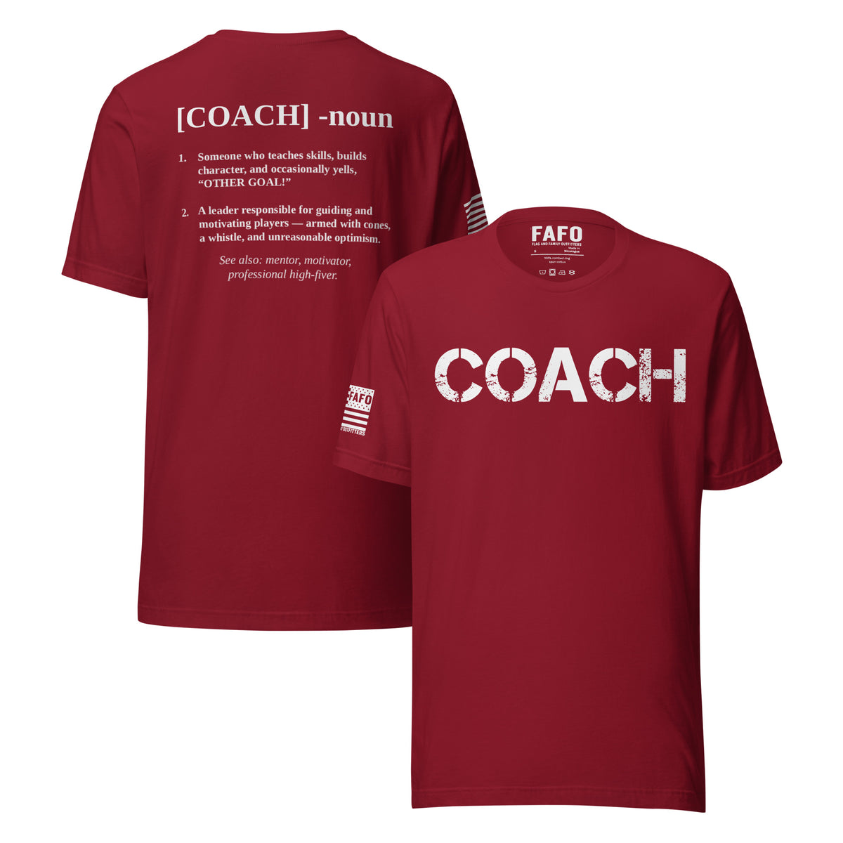 Coach Defined T-Shirt — distressed COACH chest graphic funny coach shirt fafo t shirts flag and family outfitters