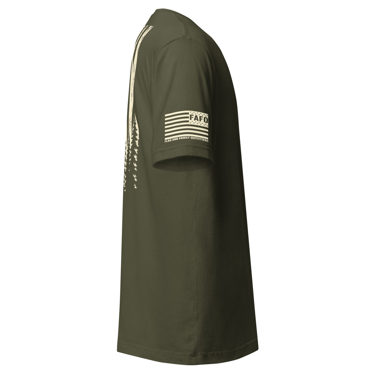 Right side view of military green Timberline Flag T-Shirt — outdoor graphic tee flag and family outfitters