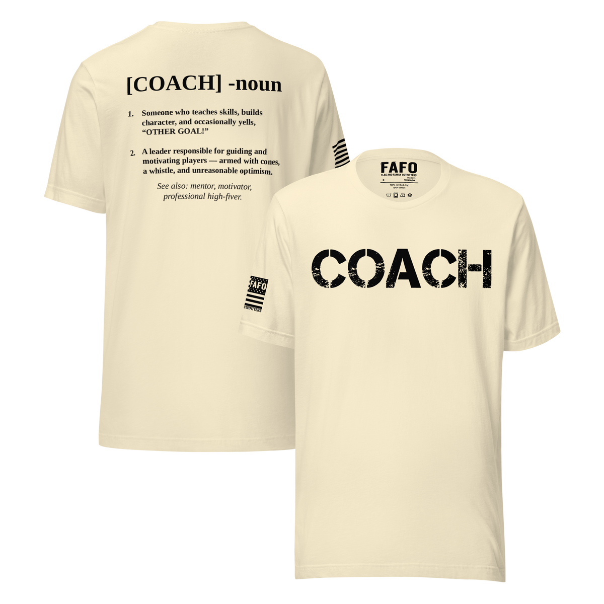 Coach Defined T-Shirt — distressed COACH chest graphic funny coach shirt FAFO t shirts flag and family outfitters