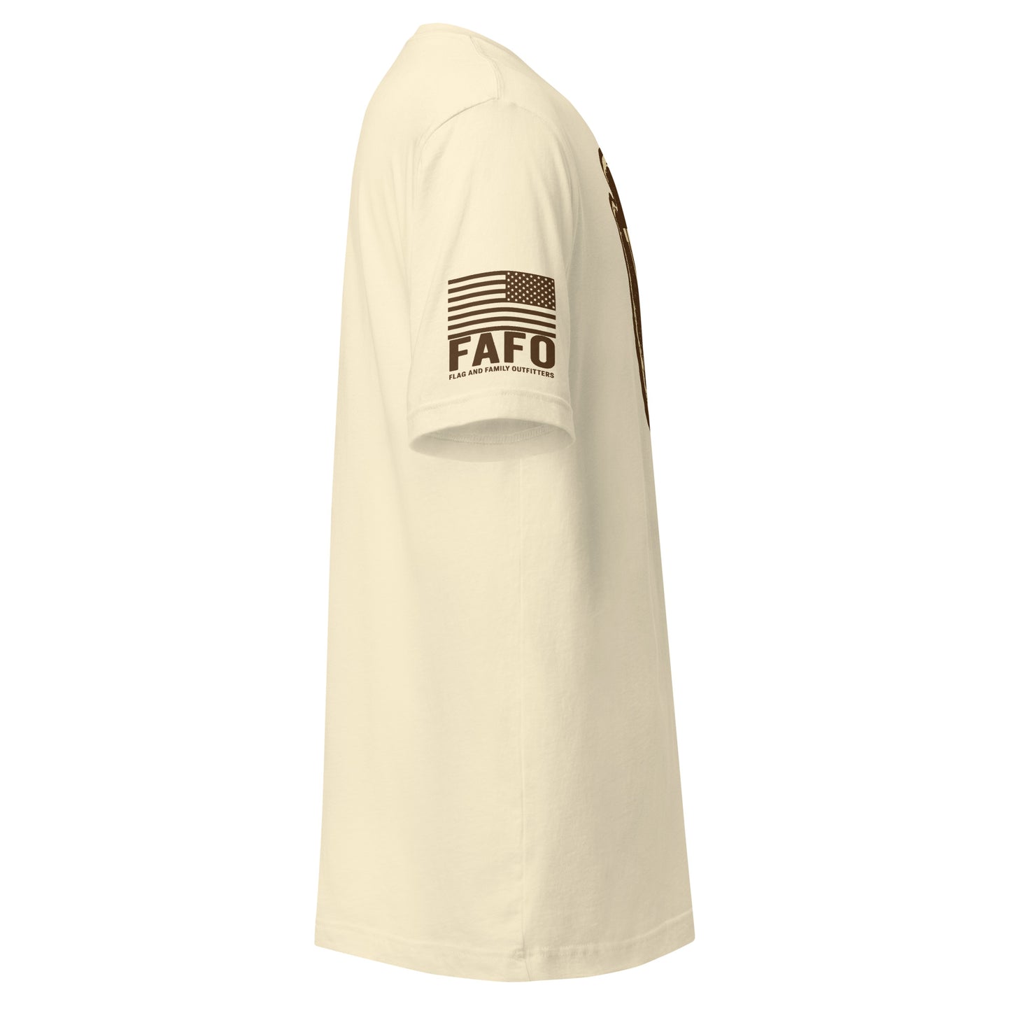 Freedom Runs Wild collection badge on sleeve of Take A Hike tee — fafo merchandise flag and family outfitters