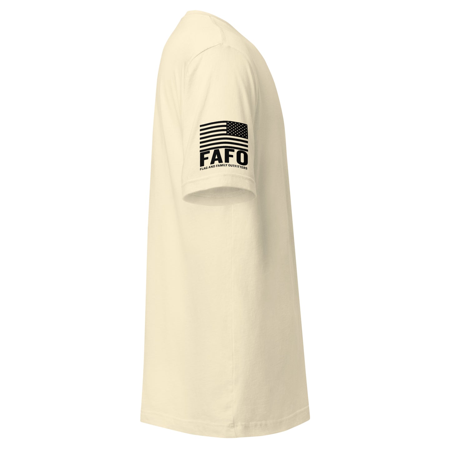 FAFO American flag sleeve graphic on 250th anniversary basic tee — fafo apparel patriotic outfitters