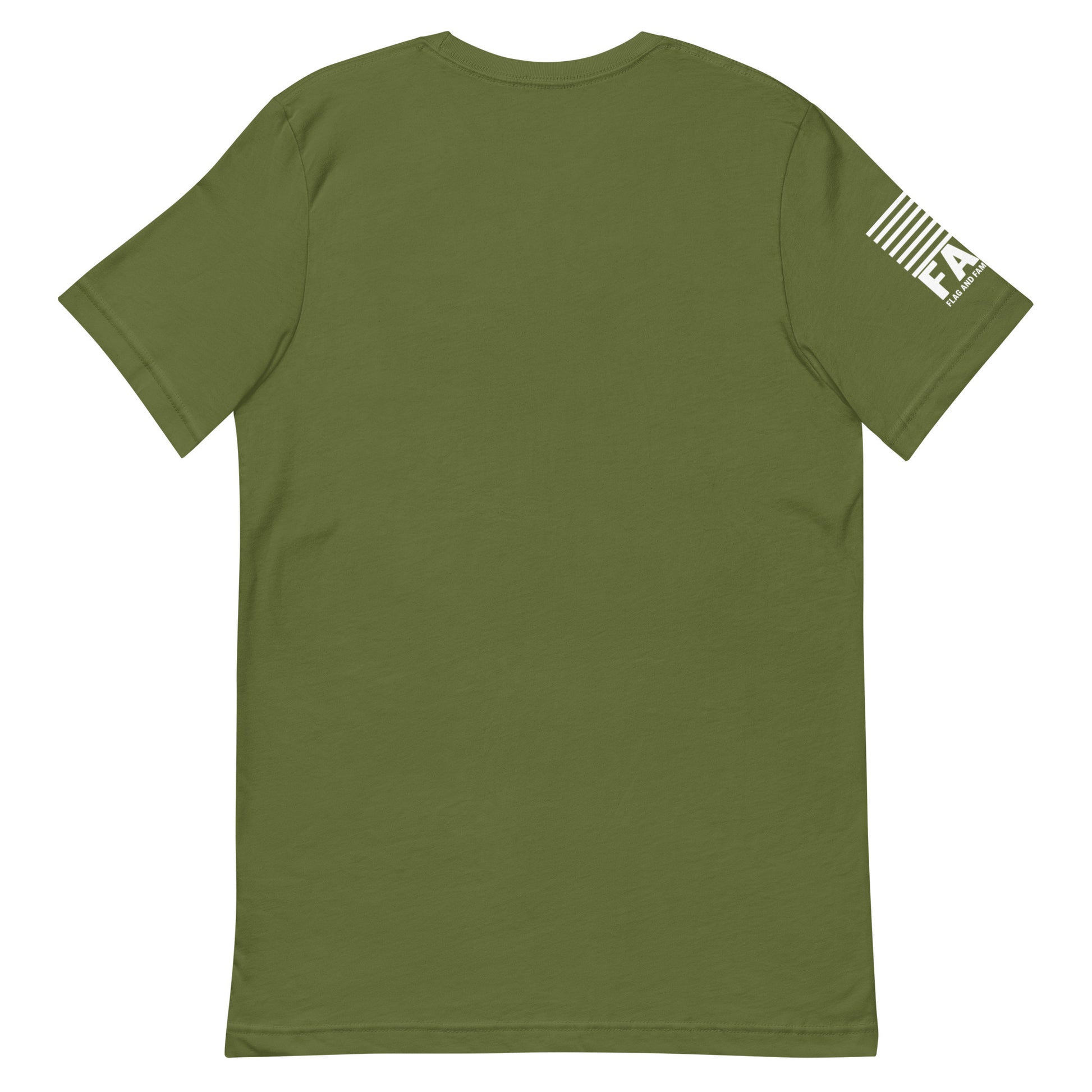 Back of olive FAFO basic tee — everyday FAFO apparel patriotic clothing for men