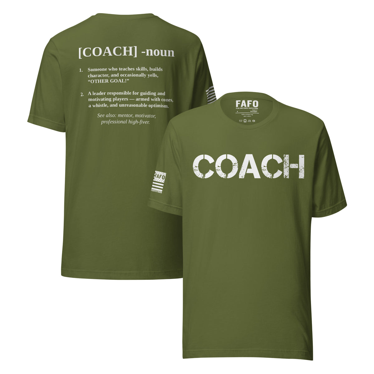 Back view Coach Defined T-Shirt with dictionary definition graphic — coach gift shirt patriotic shirts for men flag and family outfitters