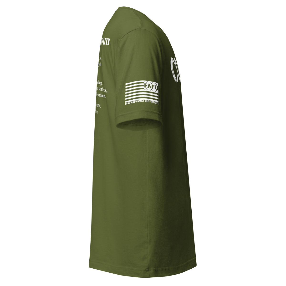 FAFO American flag sleeve badge on Coach Defined T-Shirt — fafo apparel flag and family outfitters