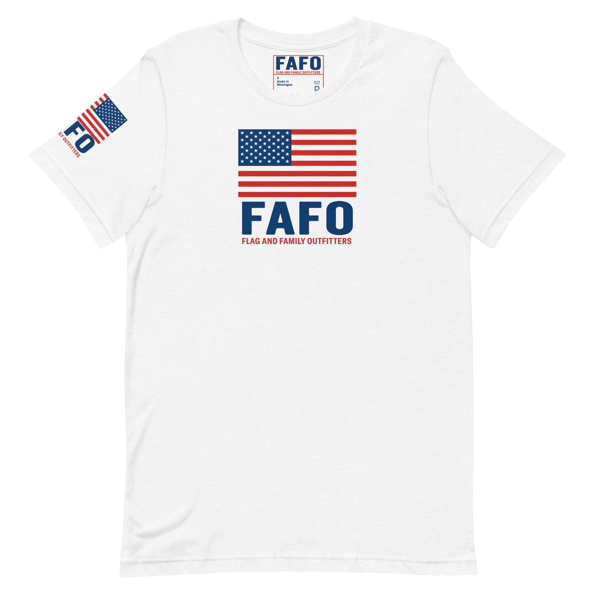 FAFO flag t shirt in white — American flag and FAFO chest graphic FAFO t shirts patriotic shirts for men