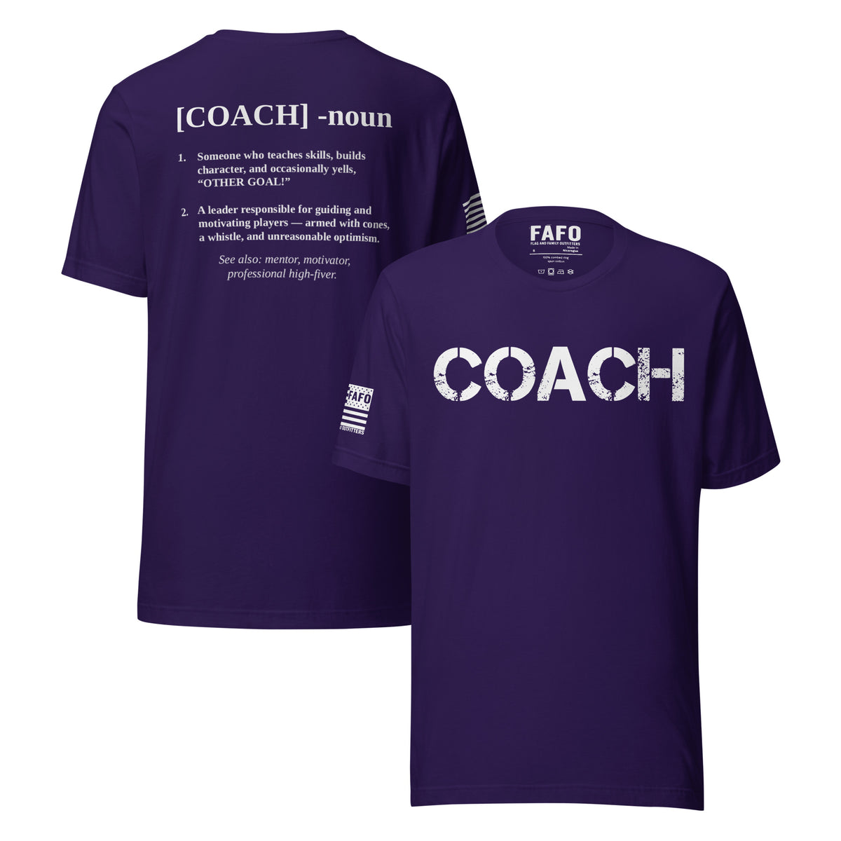 Coach Defined T-Shirt — distressed COACH chest graphic funny coach shirt fafo t shirts flag and family outfitters