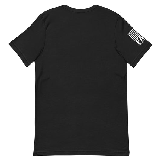 Back of vintage black FAFO basic tee — everyday FAFO apparel patriotic clothing for men