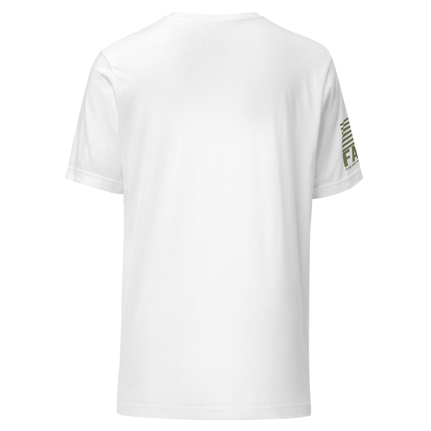 Back of white FAFO military shirt — clean minimal second amendment shirt FAFO apparel