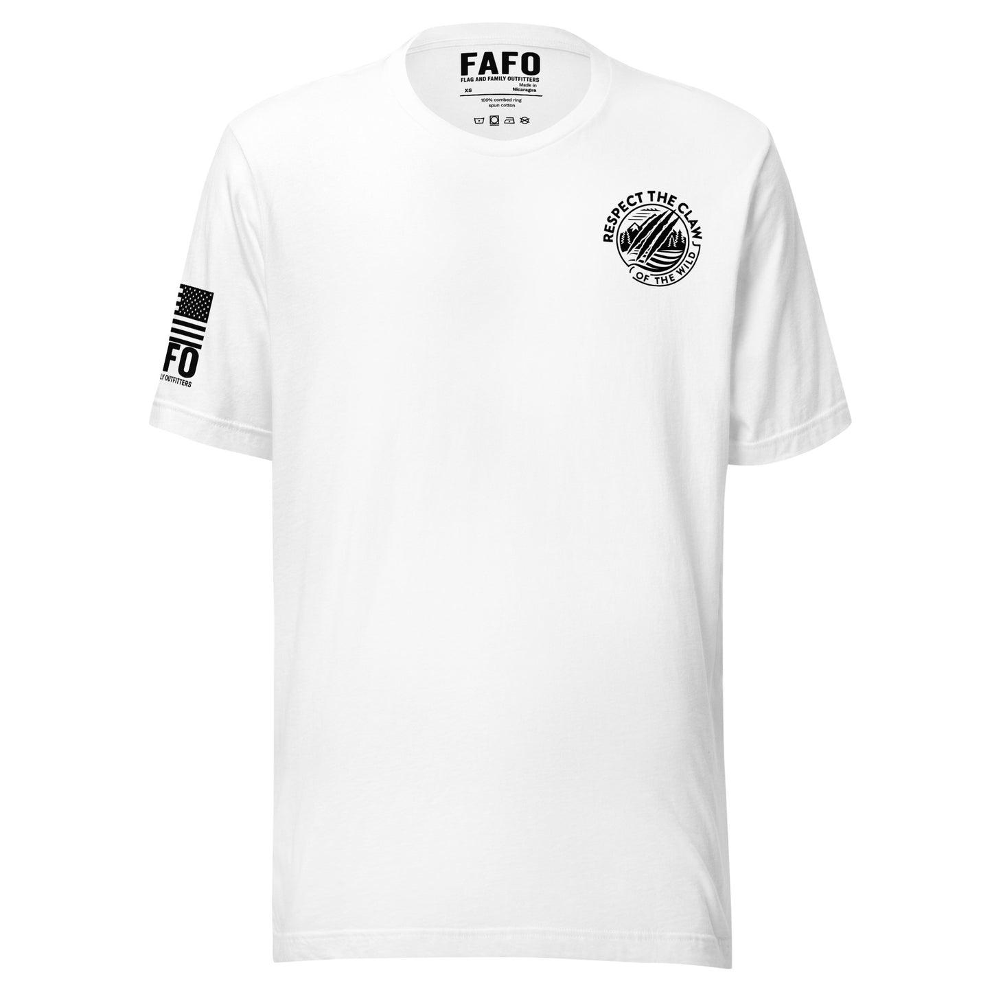 Respect The Claw tee in white with Grizzly Grape parody graphic — fafo t shirts funny patriotic shirt flag and family outfitters