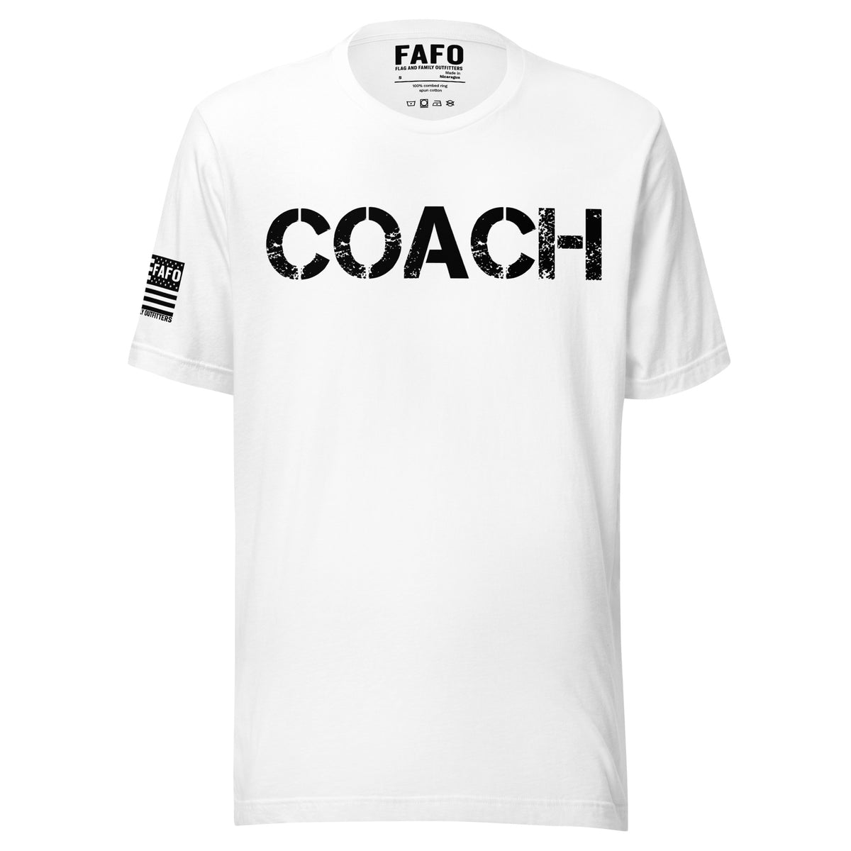 Coach Defined T-Shirt — distressed COACH chest graphic funny coach shirt FAFO t shirts flag and family outfitters