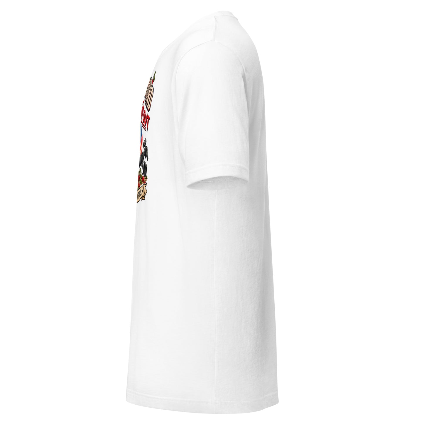 White Flock Around Find Out Tee with George Washington cutting down a surveillance camera pole — FAFO t shirts George Washington shirt Flag And Family Outfitters