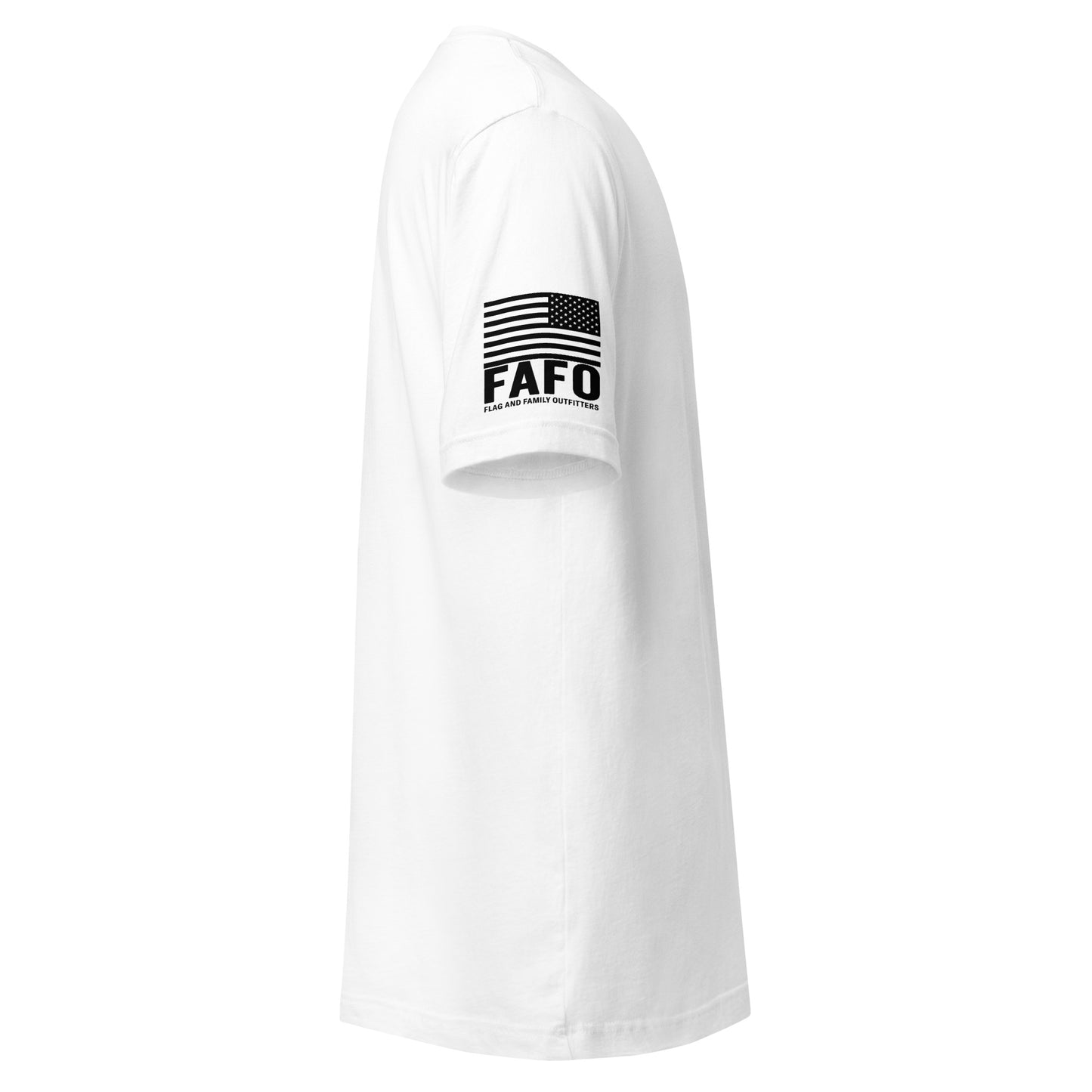 FAFO American flag sleeve graphic on 250th anniversary basic tee — fafo apparel patriotic outfitters