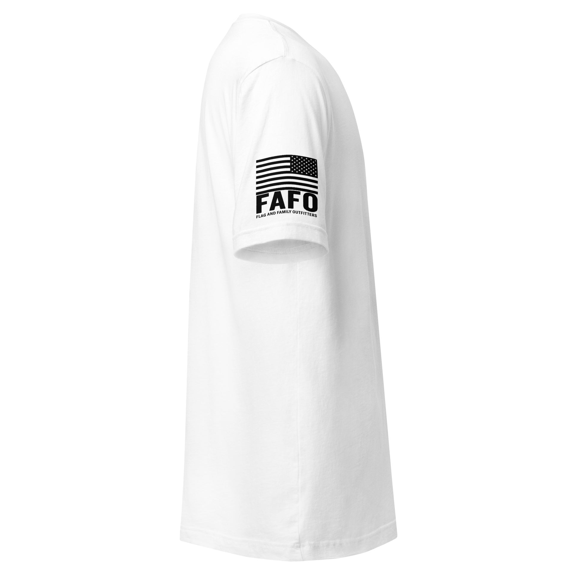 FAFO American flag sleeve graphic on 250th anniversary basic tee — fafo apparel patriotic outfitters